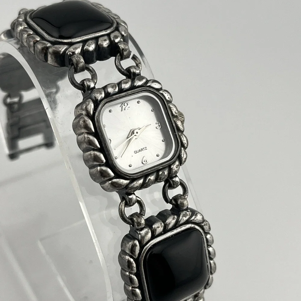 Women's Black Enameled Band‎ Watch 23mm Silver Case 7.25